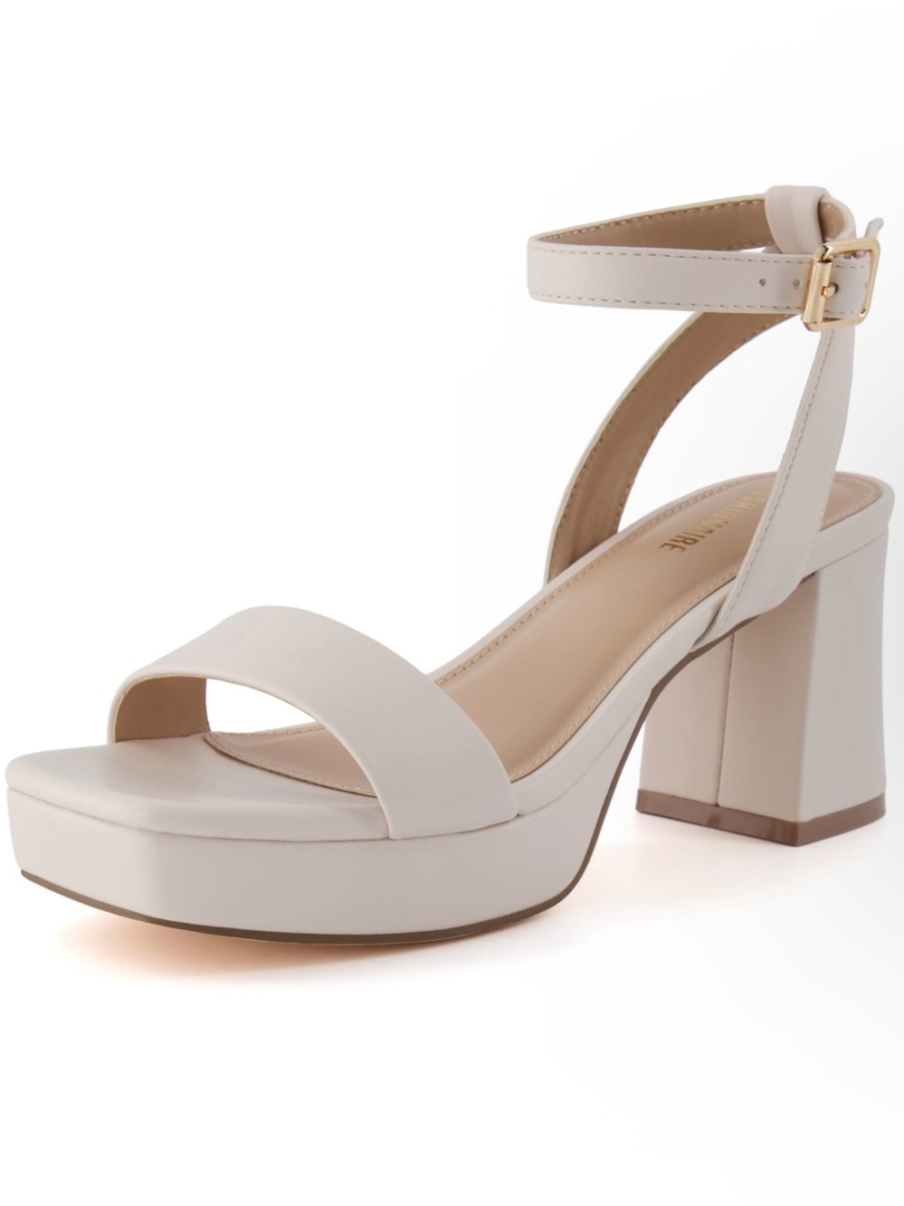 Women's Cushionaire Block Heels with Ankle Strap available in Cream or White
